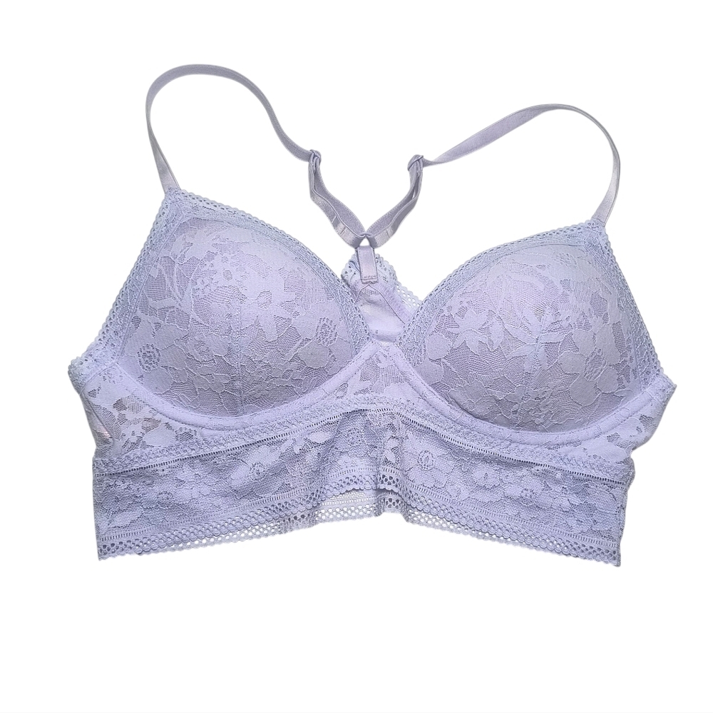 Victoria's Secret Lavender Floral Lace Longline Bralette Strappy Back M